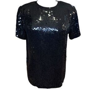 Diane Gilman Sequined Silk Tunic Blouse Sz. S Black